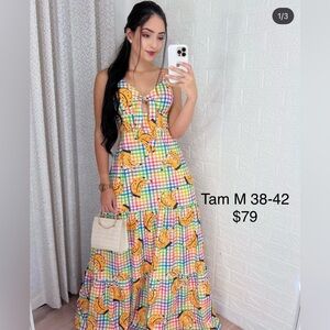 Colorful Plaid Bananas Maxi Dress